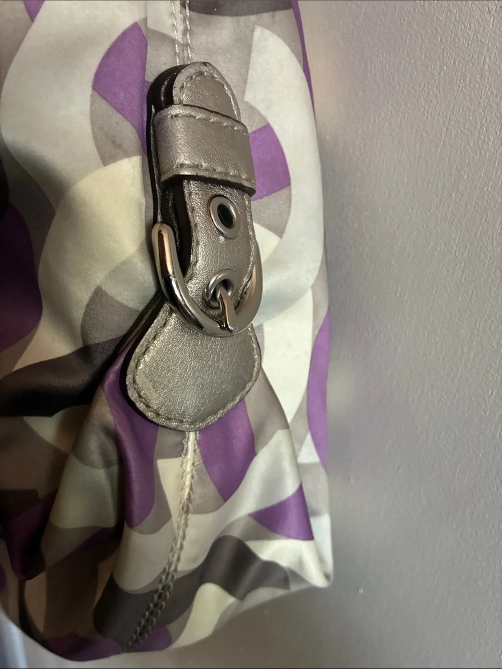 Authentic Coach-Madison Op-Art Sateen Hailey Hobo Bag Purp Gry Crm 14291 Y2K